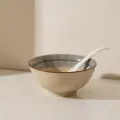 Ensemble bol à nouilles en céramique japonaise et grande cuillère à soupe bleue. - Bol à Ramen 7 Pouces + Cuillère / Ensemble / Pluie bleue - Bol à ramen 7 pouces + cuillère à soupe