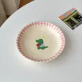 Jolie assiette en céramique motif crocodile, bol rayé rose de 21cm pour enfants et cuisine. - Assiette Ronde de 8 Pouces / M. Crocodile