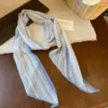 Chic blue and white striped chiffon silk scarf, elegant French style fashion accessory. - Blue Striped Style