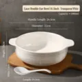 Large white ceramic double-eared soup bowl 10.5 inch with spoon, ideal for home kitchen use. - 10.5 Inch + Spoon / White