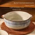Japanese ceramic double ear soup bowl blue stripe speckled design porcelain tableware - Double Ear Soup Bowl / 9.5 Inches