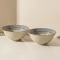 Japanese ceramic bowl set of 2, 8 inch large ramen noodle bowls with blue stripe design. - Blue Rain - 8-Inch Noodle Soup Bowls 【2 Pack】