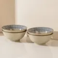 Japanese Ceramic Noodle Bowl Set Blue Striped Soup Ramen Rice Bowl 8 Inch 4 Pcs Pack - Blue Rain - 8-Inch Noodle Soup Bowls 【4 Pack】