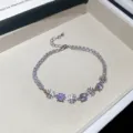 Silbernes lila Kristall Strass Armband mit Kreuz Anhängern eleganter Damenschmuck Item - 2# Armband - Silber - Lila