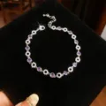 Elegantes lila Kristall Kleeblatt Perlenarmband, silberner Luxus Stil Damen Schmuck Party - 3# Armband - Lila