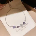 Pulsera de trébol con flor de cristal violeta ajustable de plata joyeria de lujo para mujer - 12# Pulsera Plateado