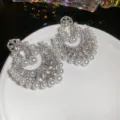 Luxury silver zircon pearl chandelier earrings for women banquet wedding party jewelry - Silver