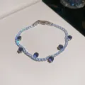 Pulsera de tenis de plata con micro diamantes brillantes y piedras redondas moradas para mujeres - 20# Pulsera - Plateado - Púrpura