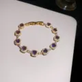 Pulsera dorada con cristales morados y pedreria cuadrada estilo vintage para mujer elegante - 30# Pulsera - Dorado - Púrpura