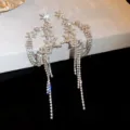 Luxury sparkling zircon star tassel earrings in silver finish, elegant jewelry variant. - Silver