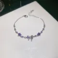 Elegante pulsera de cristal morado con lazo para mujer, cadena de plata brillante. - Pulseras 32# - Plateado - Morado