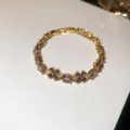 Pulsera de trébol de cristal violeta dorado estilo princesa vintage joyería elegante de mujer - 33# Pulsera - Dorado - Púrpura
