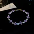 Pulsera de trébol de cristal púrpura, joyería de mano de lujo vintage para mujeres brillando. - 34# Pulsera-Plata-Púrpura
