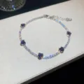 Pulsera de tenis de plata con cristales de corazón morado y zircones brillantes. - 37# Pulsera - Plateado - Púrpura