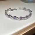 Elegante pulsera de cristal plateado con piedras violetas y transparentes estilo princesa. - 41# Pulsera - Plateado - Púrpura