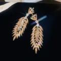 Luxury sparkly zircon tassel drop earrings for women, elegant crystal palace party jewelry. - Gold