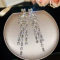 Luxury sparkling zircon long tassel earrings for women elegant party wedding jewelry - Gold