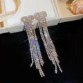 Luxury long crystal rhinestone fringe earrings for women sparkling zircon drop ear jewelry. - Gold