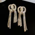 Luxury zircon tassel earrings for women sparkling rhinestone crystal party drop ear jewelry - Gold