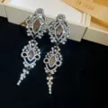 Luxury vintage zircon crystal tassel earrings for women elegant court banquet jewelry - Silver