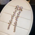 Long pearl rhinestone fringe earrings elegant palace style dangle earrings for women variant. - Gold
