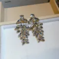 Luxury zircon crystal leaf tassel drop earrings for women elegant party jewelry accessory - Gold