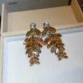Luxury amber crystal leaf tassel earrings for women elegant party banquet jewelry gift - Gold