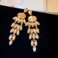 Luxury crystal chandelier earrings for women, sparkling rhinestone long tassel drop earrings. - Gold