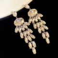 Luxury sparkling zircon crystal long tassel earrings for women elegant party jewelry - Gold