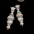 Luxury crystal rhinestone long tassel earrings sparkling zircon drop jewelry for women parties - Silver