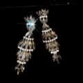 Luxury crystal zircon long tassel earrings for women elegant party banquet jewelry gift piece - Silver