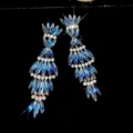 Luxury blue zircon crystal long tassel drop earrings for women, elegant party jewelry. - Silver