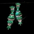 Luxury green rhinestone long tassel earrings for women evening party banquet sparkling jewelry gift - Silver