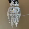Luxurious sparkling rhinestone fringe earrings for women, exquisite palace style party jewelry. - Silver