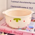 Joli bol à soupe en céramique avec anses, motif de fraise rose pour la maison et les nouilles. - Bol de Nouilles Instantanées Pack Unique / Rose