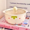 Bol à soupe en céramique avec couvercle en verre, design à pois fraise pour les nouilles. - Bol de Nouilles Instantanées Ensemble de 2 Pièces avec Couvercle / Rose