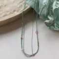 Collier double couches de perles vert menthe vintage élégante chaîne de clavicule chic - Vert Menthe Vintage