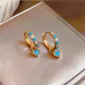 Vintage gold-plated blue stone heart hoop earrings for women, chic French style jewelry. - 8# Huggie Earrings - Gold & Blue