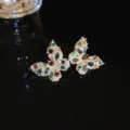Vintage butterfly crystal stud earrings with colorful zirconia stones for women luxury jewelry - Butterfly Style / Silver / Colorful