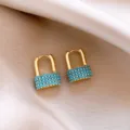 Vintage gold lock earrings with blue beads, elegant French retro style jewelry for women. - 10# Huggie Earrings - Gold & Blue