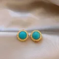 Vintage blue turquoise round gold stud earrings French retro elegant luxury jewelry accessory - 17# Real Gold-Plated Silver Needle Earrings - Gold & Blue