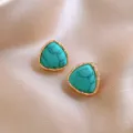 Vintage turquoise triangle earrings in gold tone, chic geometric retro jewelry for women. - 25# Triangle Silver Needle Earrings - Gold & Blue