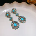 Vintage blue zircon tassel earrings, French retro style alloy drop earrings for women. - 27# Silver Earring Post - Gold Blue