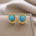 Vintage French style blue stone gold-plated stud earrings for women elegant jewelry - 31# Gold Blue Style (S925 Pin)