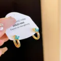 Gold Hoop Earrings with Blue Clover Zircon French Vintage Style Variant Model Art - 41# Silver Post - Gold - Blue
