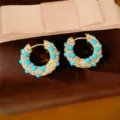 Vintage blue zircon and rhinestone hoop earrings, elegant gold-tone retro french style jewelry. - 42# Ear Buckle - Gold - Blue