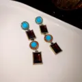 Vintage blue zircon beaded tassel drop earrings, French retro luxury designer jewelry. - 49# Silver Post Earrings - Gold - Dark Red - Blue