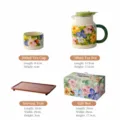 Service à thé en céramique colorée avec théière, tasses, plateau en bois et coffret cadeau. - Tasse à thé 200 ml / Théière 780 ml / Magnifique Boîte Cadeau Colorée