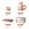 Set de thé en céramique à motif floral théière tasses plateau en bois boîte variante modèle - Tasse à thé 200 ml / Théière 780 ml / Coffret Cadeau de Thé