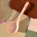 Creamy pink ceramic soup spoon, long handle porcelain porridge spoon for kitchen dining. - Pink